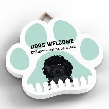 P5583 - Cockapoo Dogs Welcome Children On Leads Katie Pearson Artworks Plaque à suspendre avec empreinte de patte 2