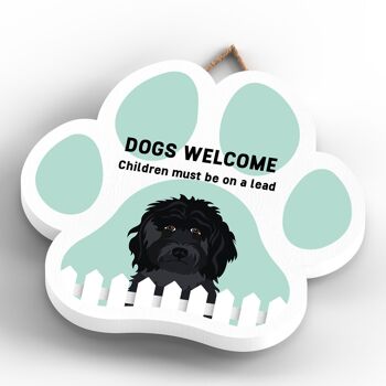 P5583 - Cockapoo Dogs Welcome Children On Leads Katie Pearson Artworks Plaque à suspendre avec empreinte de patte 4