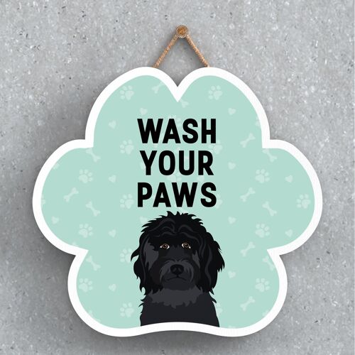 P5584 - Cockapoo Dog Wash Your Paws Katie Pearson Artworks Pawprint Hanging Plaque