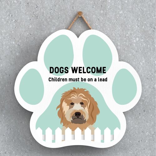 P5585 - Cockapoo Dogs Welcome Children On Leads Katie Pearson Artworks Pawprint Hanging Plaque