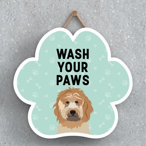 P5586 - Cockapoo Dog Wash Your Paws Katie Pearson Artworks Pawprint Hanging Plaque