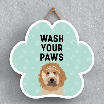 P5586 – Cockapoo Dog Wash Your Paws Katie Pearson Artworks Pawprint Hanging Plaque