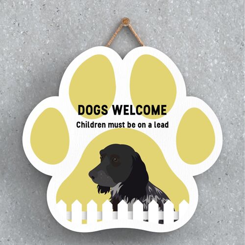 P5587 - Cocker Spaniel Dogs Welcome Children On Leads Katie Pearson Artworks Pawprint Hanging Plaque