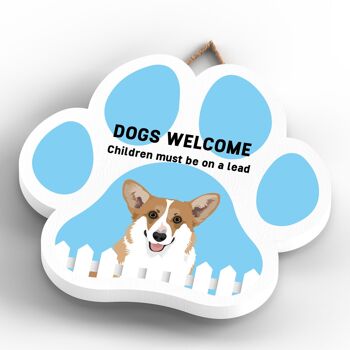 P5589 - Corgi Dogs Welcome Children On Leads Katie Pearson Artworks Plaque à suspendre avec empreinte de patte 4