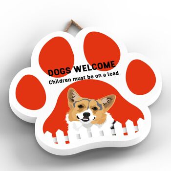 P5591 - Corgi Dogs Welcome Children On Leads Katie Pearson Artworks Plaque à suspendre avec empreinte de patte 2