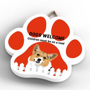 P5591 - Corgi Dogs Welcome Children On Leads Katie Pearson Artworks Plaque à suspendre avec empreinte de patte 4