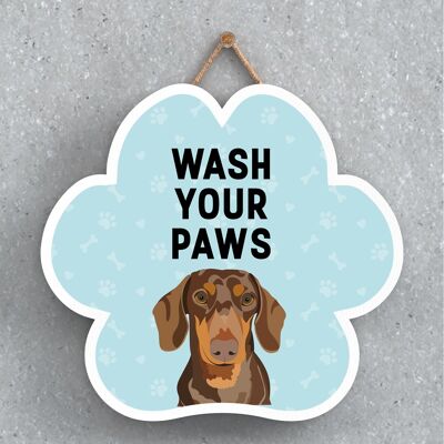 P5594 - Dachshund Dog Wash Your Paws Katie Pearson Artworks Pawprint Hanging Plaque