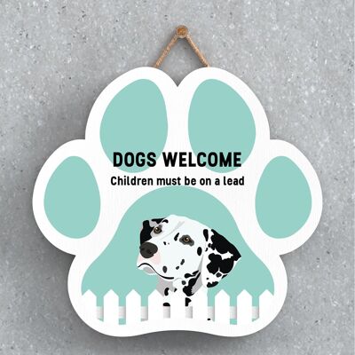 P5595 - Dalmation Dogs Welcome Children On Leads Katie Pearson Artworks Pawprint Hanging Plaque