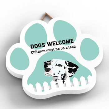 P5595 - Chiens dalmatien accueillent les enfants en laisse Katie Pearson Artworks Plaque à suspendre avec empreinte de patte 2