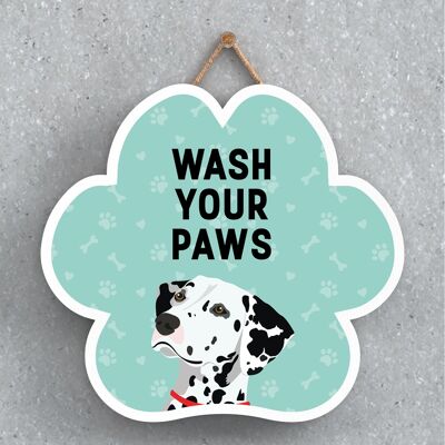 P5596 - Dalmation Dog Wash Your Paws Katie Pearson Artworks Pawprint Hanging Plaque