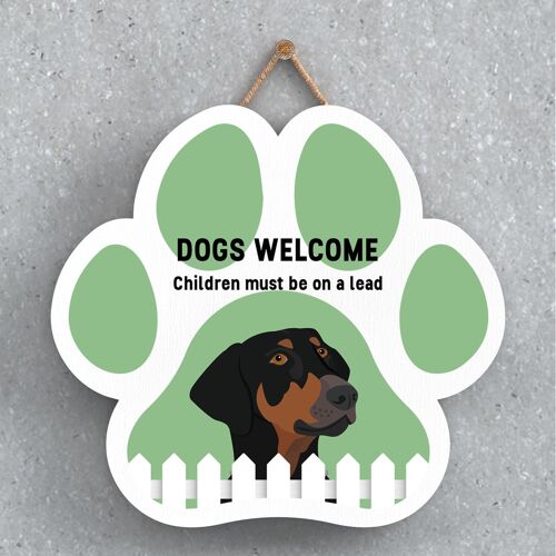 P5597 - Doberman Dogs Welcome Children On Leads Katie Pearson Artworks Pawprint Hanging Plaque
