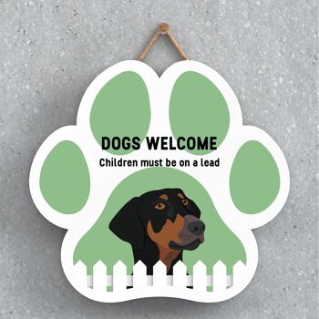 P5597 - Doberman Dogs Welcome Children On Leads Katie Pearson Artworks Plaque à suspendre avec empreinte de patte 1