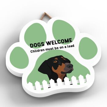 P5597 - Doberman Dogs Welcome Children On Leads Katie Pearson Artworks Plaque à suspendre avec empreinte de patte 2