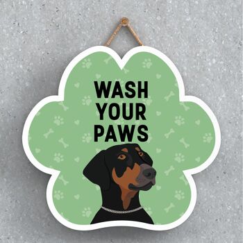 P5598 - Doberman Dog Wash Your Paws Katie Pearson Artworks Pawprint Plaque à suspendre 1