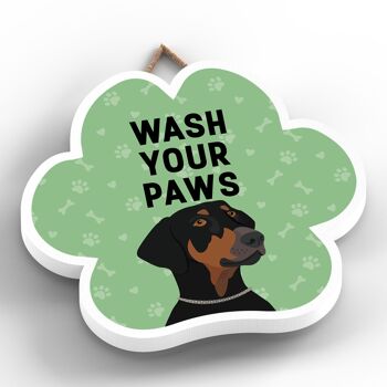 P5598 - Doberman Dog Wash Your Paws Katie Pearson Artworks Pawprint Plaque à suspendre 2