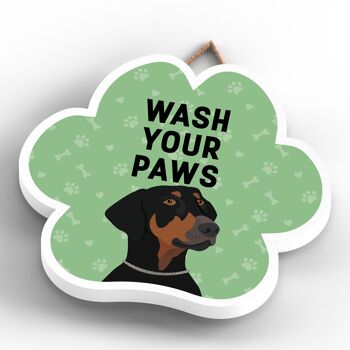 P5598 - Doberman Dog Wash Your Paws Katie Pearson Artworks Pawprint Plaque à suspendre 4