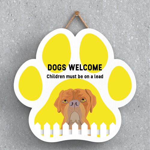 P5599 - Dogue De Bordeaux Dogs Welcome Children On Leads Katie Pearson Artworks Pawprint Hanging Plaque