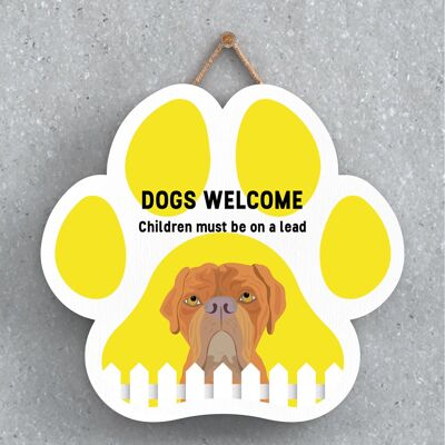 P5599 – Bordeauxdogge Hunde begrüßen Kinder an der Leine Katie Pearson Artworks Pawprint Hanging Plaque