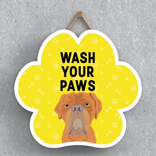 P5600 - Dogue De Bordeaux Dog Wash Your Paws Katie Pearson Artworks Pawprint Hanging Plaque