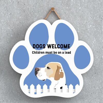 P5601 - English Pointer Dogs Welcome Children On Leads Katie Pearson Artworks Pawprint Hanging Plaque