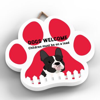 P5603 - Les chiens bouledogue français accueillent les enfants en laisse Katie Pearson Artworks Plaque à suspendre avec empreinte de patte 2