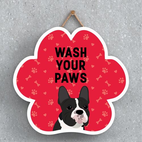 P5604 - French Bulldog Dog Wash Your Paws Katie Pearson Artworks Pawprint Hanging Plaque