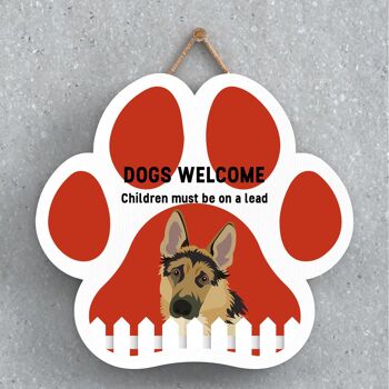 P5605 - Les chiens de berger allemand accueillent les enfants en laisse Katie Pearson Artworks Plaque à suspendre avec empreinte de patte 1