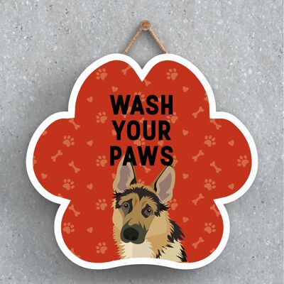 P5606 - German Shepherd Dog Wash Your Paws Katie Pearson Artworks Pawprint Hanging Plaque