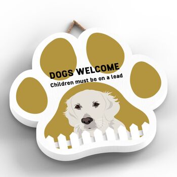 P5607 - Golden Retriever Dogs Welcome Children On Leads Katie Pearson Artworks Pawprint Hanging Plaque 2