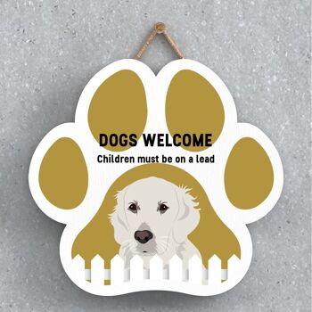 P5607 - Golden Retriever Dogs Welcome Children On Leads Katie Pearson Artworks Pawprint Hanging Plaque 1