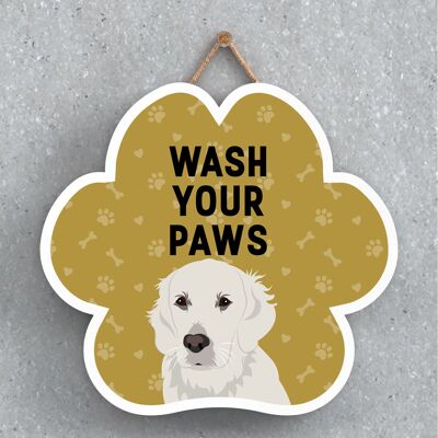 P5608 - Golden Retriever Dog Wash Your Paws Katie Pearson Artworks Pawprint Hanging Plaque