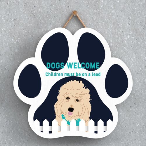 P5609 - Goldendoodle Dogs Welcome Children On Leads Katie Pearson Artworks Pawprint Hanging Plaque