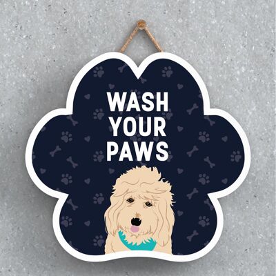 P5610 - Goldendoodle Dog Wash Your Paws Katie Pearson Artworks Pawprint Hanging Plaque