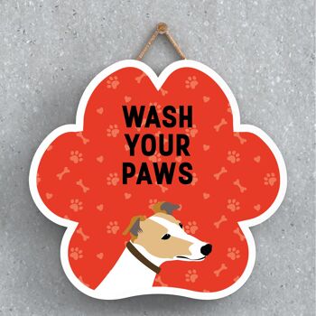 P5612 - Greyhound Dog Wash Your Paws Katie Pearson Artworks Plaque à suspendre avec empreinte de patte 1