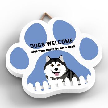 P5613 - Husky Dogs Welcome Children On Leads Katie Pearson Artworks Plaque à suspendre avec empreinte de patte 2