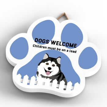 P5613 - Husky Dogs Welcome Children On Leads Katie Pearson Artworks Plaque à suspendre avec empreinte de patte 4