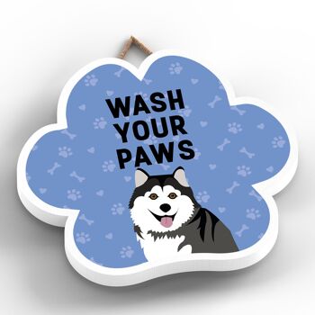 P5614 - Husky Dog Wash Your Paws Katie Pearson Artworks Plaque à suspendre avec empreinte de patte 2
