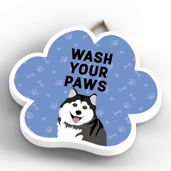 P5614 - Husky Dog Wash Your Paws Katie Pearson Artworks Plaque à suspendre avec empreinte de patte 4