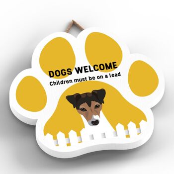 P5615 - Jack Russell Dogs Welcome Children On Leads Katie Pearson Artworks Pawprint Plaque à suspendre 2