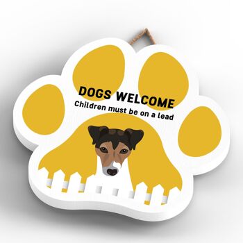 P5615 - Jack Russell Dogs Welcome Children On Leads Katie Pearson Artworks Pawprint Plaque à suspendre 4