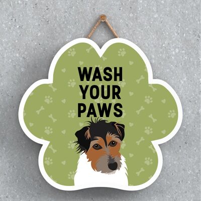 P5618 - Jack Russell Dog Wash Your Paws Katie Pearson Artworks Pawprint Hanging Plaque