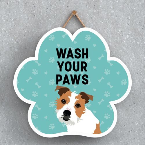 P5620 - Jack Russell Dog Wash Your Paws Katie Pearson Artworks Pawprint Hanging Plaque
