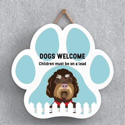 P5621 - Labradoodle Dogs Welcome Children On Leads Katie Pearson Artworks Pawprint Hanging Plaque