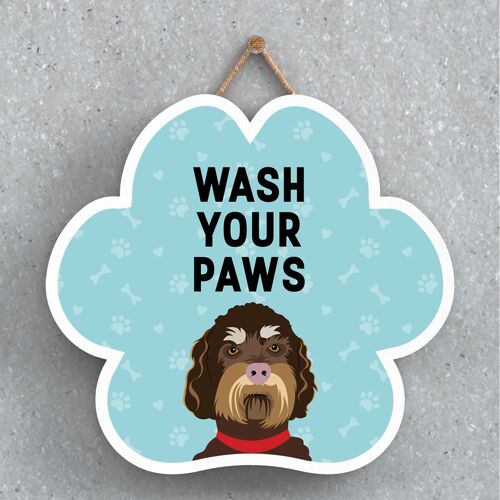 P5622 - Labradoodle Dog Wash Your Paws Katie Pearson Artworks Pawprint Hanging Plaque