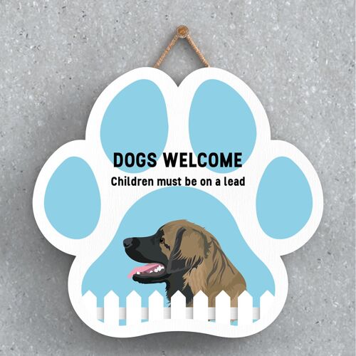 P5623 - Leonberger Dogs Welcome Children On Leads Katie Pearson Artworks Pawprint Hanging Plaque