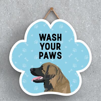 P5624 - Leonberger Dog Wash Your Paws Katie Pearson Artworks Pawprint Hanging Plaque