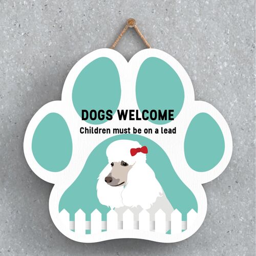 P5625 - Poodle Dogs Welcome Children On Leads Katie Pearson Artworks Pawprint Hanging Plaque