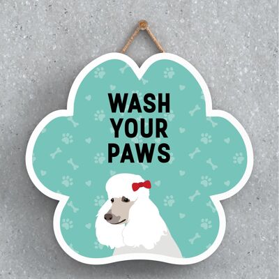 P5626 – Pudel-Hund Waschen Sie Ihre Pfoten Katie Pearson Artworks Pawprint Hanging Plaque