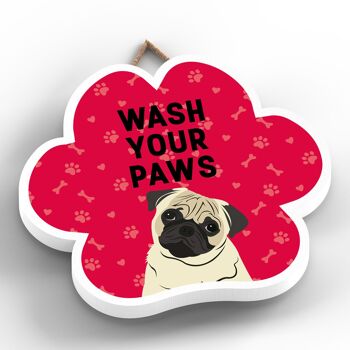 P5628 - Pug Dog Wash Your Paws Katie Pearson Artworks Pawprint Plaque à suspendre 2