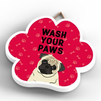 P5628 - Pug Dog Wash Your Paws Katie Pearson Artworks Pawprint Plaque à suspendre 4